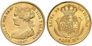 100 Real Spanien Gold Isabella II of Spain (1830- 1904)
