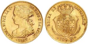 100 Real Spanien Gold Isabella II of Spain (1830- 1904)