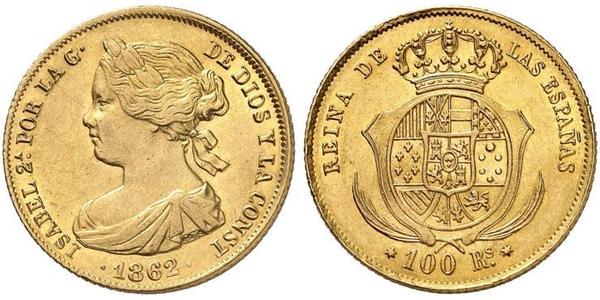 100 Real Spanien Gold Isabella II of Spain (1830- 1904)