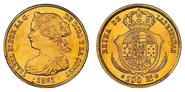 100 Real Spanien Or Isabella II of Spain (1830- 1904)