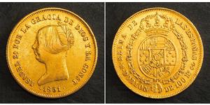 100 Real Spagna Oro Isabella II of Spain (1830- 1904)