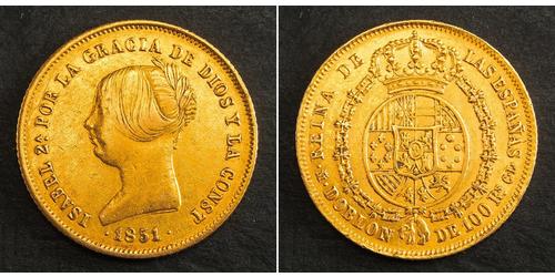 100 Real 西班牙 金 Isabella II of Spain (1830- 1904)