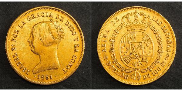 100 Real 西班牙 金 Isabella II of Spain (1830- 1904)
