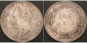 100 Reis 葡萄牙王國 (1139 - 1910) 銀 Luis I of Portugal (1838 -1889)