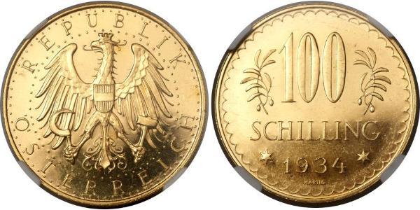 100 Shilling Geschichte Österreichs (1918-1934) Gold 