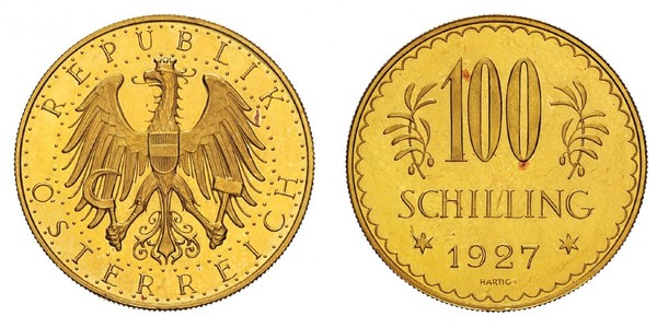 100 Shilling Prima repubblica austriaca (1918-1934) Oro 