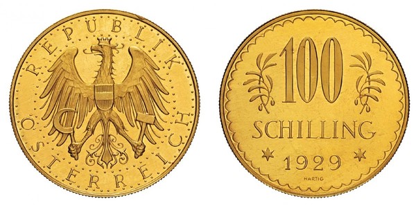 100 Shilling Prima repubblica austriaca (1918-1934) Oro 