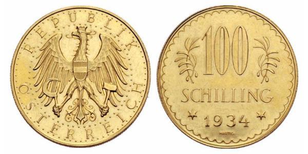 100 Shilling Primera República de Austria (1918-1934) Oro 