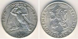 100 Krone Tschechoslowakei  (1918-1992) Silber 