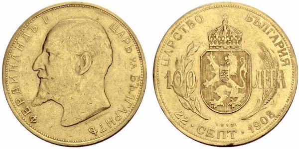 100 Лев Болгария Золото Фердинанд I, царь Болгарии (1861 -1948)
