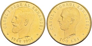 100 Лей Королевство Румыния (1881-1947) Золото Кароль I (1839 - 1914)