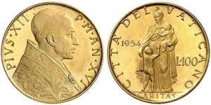 100 Лира Ватикан (1926-) Золото Пий XII  (1876 - 1958)