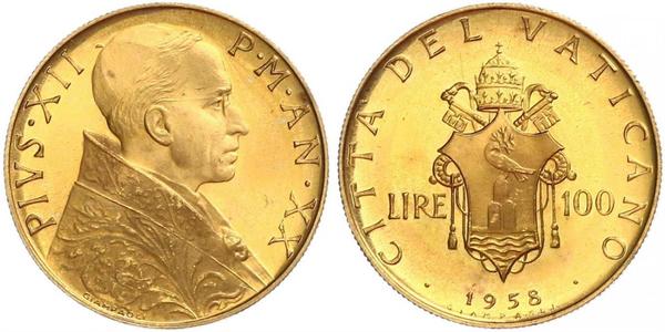 100 Лира Ватикан (1926-) Золото Пий XII  (1876 - 1958)