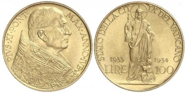 100 Лира Ватикан (1926-) Золото Pope Pius XI (1857 - 1939)