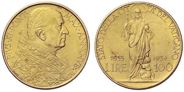 100 Лира Ватикан (1926-) Золото Pope Pius XI (1857 - 1939)