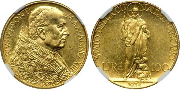 100 Лира Ватикан (1926-) Золото Pope Pius XI (1857 - 1939)