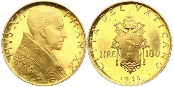 100 Лира Ватикан (1926-) Золото Пий XII  (1876 - 1958)