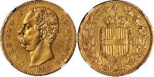 100 Ліра Kingdom of Italy (1861-1946) Золото Умберто I (1844-1900)