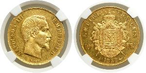 100 Франк Second French Empire (1852-1870) Золото Наполеон ІІІ Бонапарт (1808-1873)