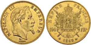 100 Франк Second French Empire (1852-1870) Золото Наполеон ІІІ Бонапарт (1808-1873)