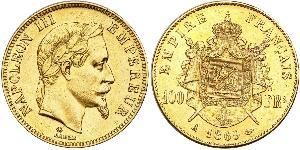 100 Франк Second French Empire (1852-1870) Золото Наполеон ІІІ Бонапарт (1808-1873)