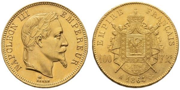 100 Франк Second French Empire (1852-1870) Золото Наполеон ІІІ Бонапарт (1808-1873)