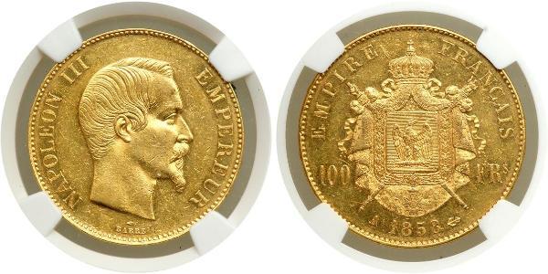 100 Франк Second French Empire (1852-1870) Золото Наполеон ІІІ Бонапарт (1808-1873)