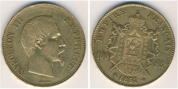 100 Франк Second French Empire (1852-1870) Золото Наполеон ІІІ Бонапарт (1808-1873)