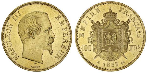 100 Франк Second French Empire (1852-1870) Золото Наполеон ІІІ Бонапарт (1808-1873)