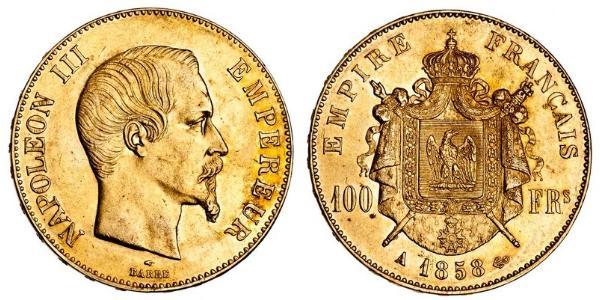 100 Франк Second French Empire (1852-1870) Золото Наполеон ІІІ Бонапарт (1808-1873)