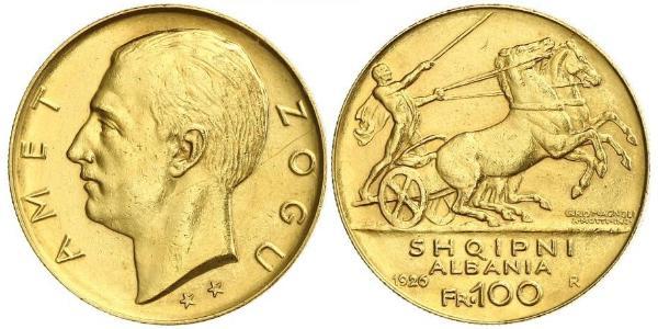 100 Франк Албанская республика (1925-1928) Золото Zog I, Skanderbeg III of Albania