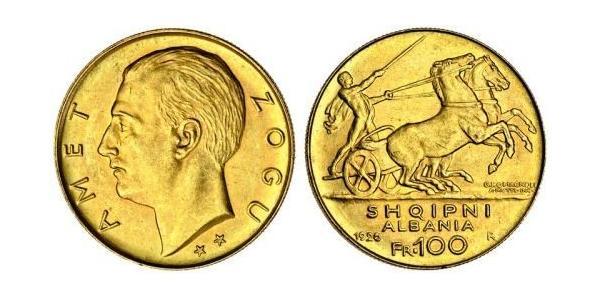 100 Франк Албанская республика (1925-1928) Золото Zog I, Skanderbeg III of Albania