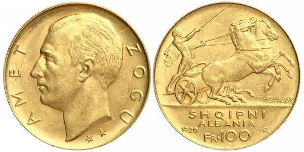 100 Франк Албанская республика (1925-1928) Золото Zog I, Skanderbeg III of Albania