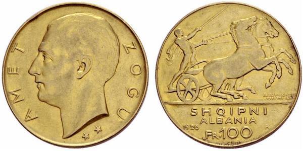 100 Франк Албанская республика (1925-1928) Золото Zog I, Skanderbeg III of Albania