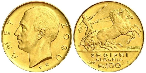 100 Франк Албанська республіка (1925-1928) Золото Zog I, Skanderbeg III of Albania