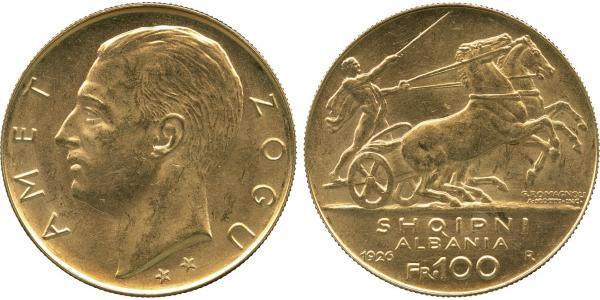 100 Франк Албанська республіка (1925-1928) Золото Zog I, Skanderbeg III of Albania