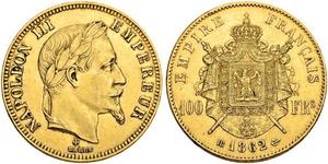 100 Франк Вторая французская империя (1852-1870) Золото Наполеон III Бонапарт (1808-1873)
