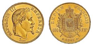 100 Франк Вторая французская империя (1852-1870) Золото Наполеон III Бонапарт (1808-1873)