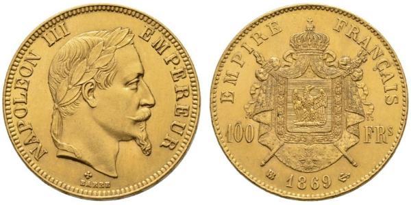 100 Франк Вторая французская империя (1852-1870) Золото Наполеон III Бонапарт (1808-1873)