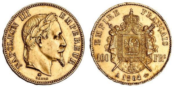 100 Франк Вторая французская империя (1852-1870) Золото Наполеон III Бонапарт (1808-1873)
