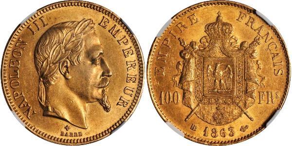 100 Франк Вторая французская империя (1852-1870) Золото Наполеон III Бонапарт (1808-1873)