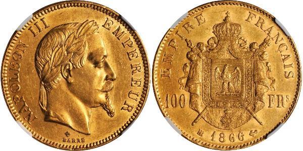 100 Франк Вторая французская империя (1852-1870) Золото Наполеон III Бонапарт (1808-1873)