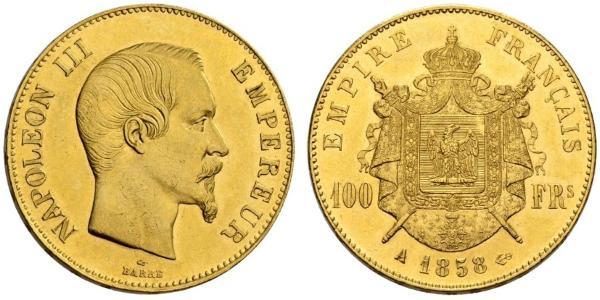 100 Франк Вторая французская империя (1852-1870) Золото Наполеон III Бонапарт (1808-1873)