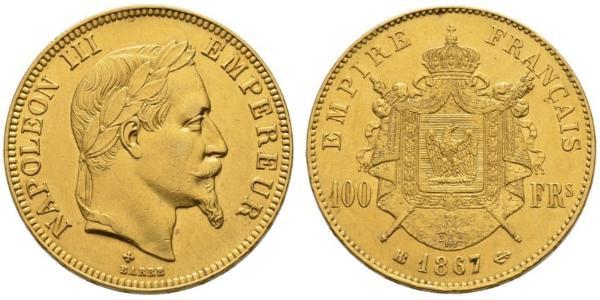 100 Франк Вторая французская империя (1852-1870) Золото Наполеон III Бонапарт (1808-1873)