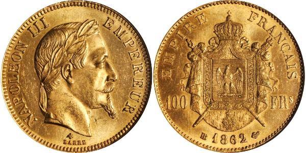 100 Франк Вторая французская империя (1852-1870) Золото Наполеон III Бонапарт (1808-1873)