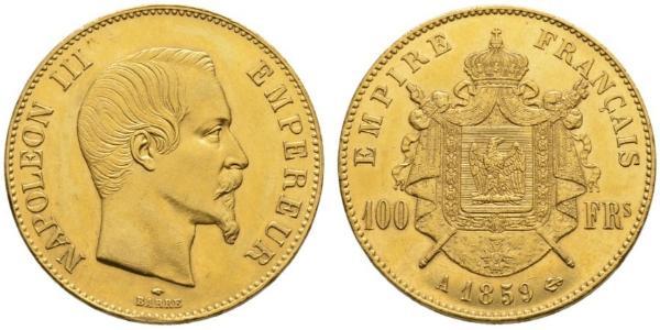 100 Франк Вторая французская империя (1852-1870) Золото Наполеон III Бонапарт (1808-1873)