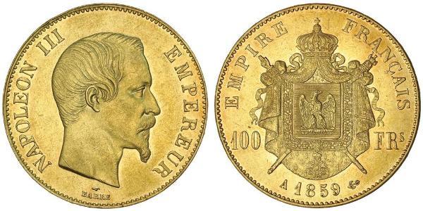 100 Франк Вторая французская империя (1852-1870) Золото Наполеон III Бонапарт (1808-1873)