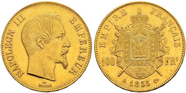 100 Франк Вторая французская империя (1852-1870) Золото Наполеон III Бонапарт (1808-1873)