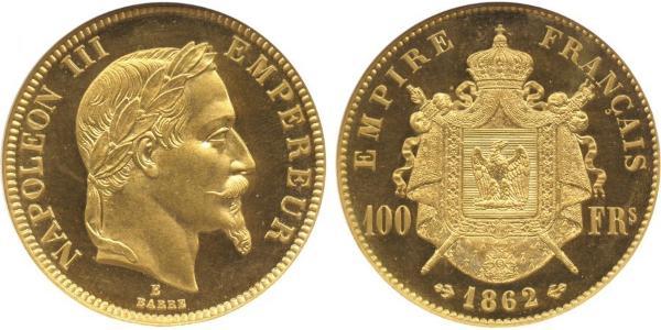 100 Франк Вторая французская империя (1852-1870) Золото Наполеон III Бонапарт (1808-1873)
