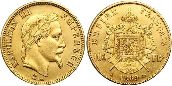 100 Франк Вторая французская империя (1852-1870) Золото Наполеон III Бонапарт (1808-1873)